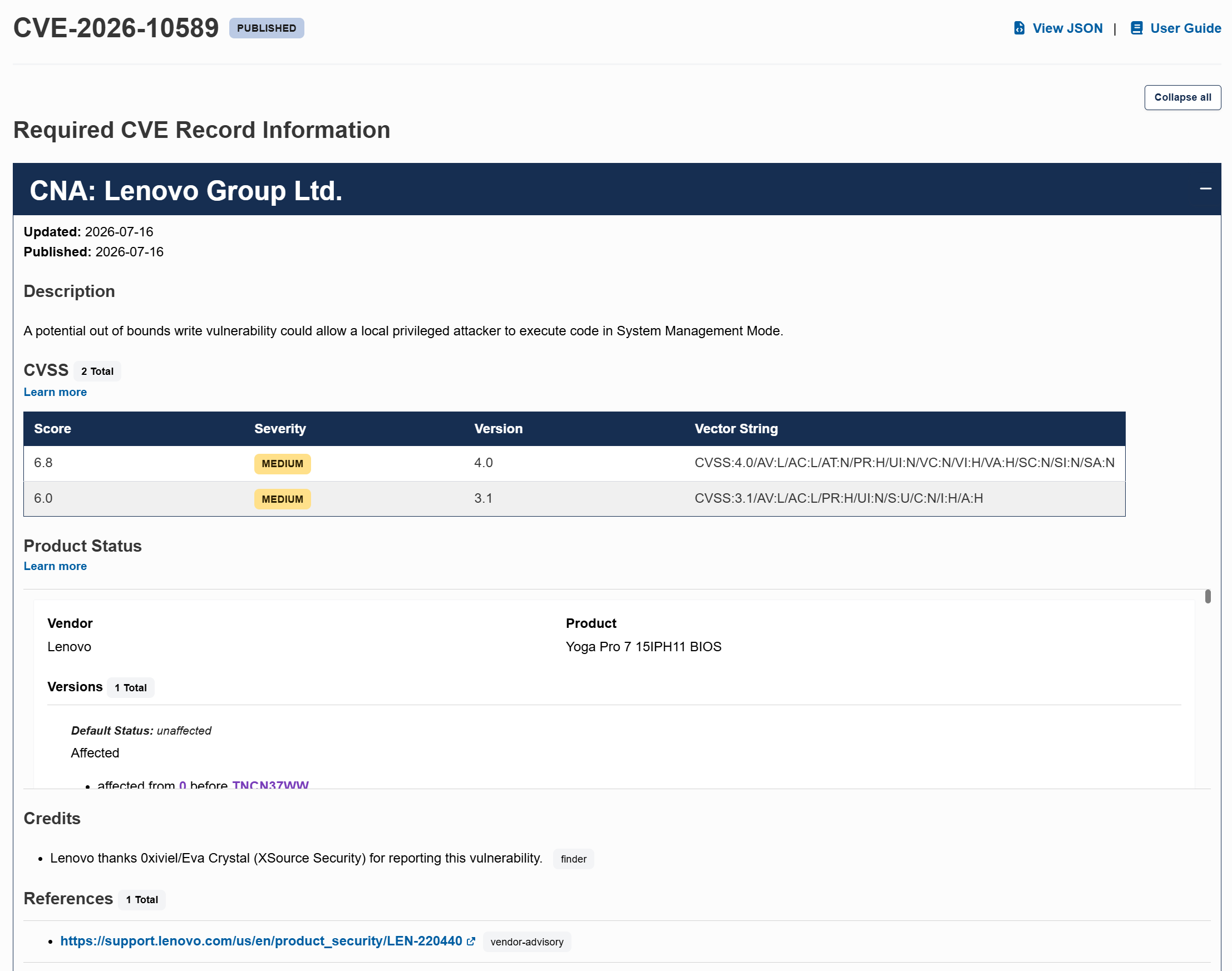 CVE-2026-10589 Lenovo SMM on CVE.org